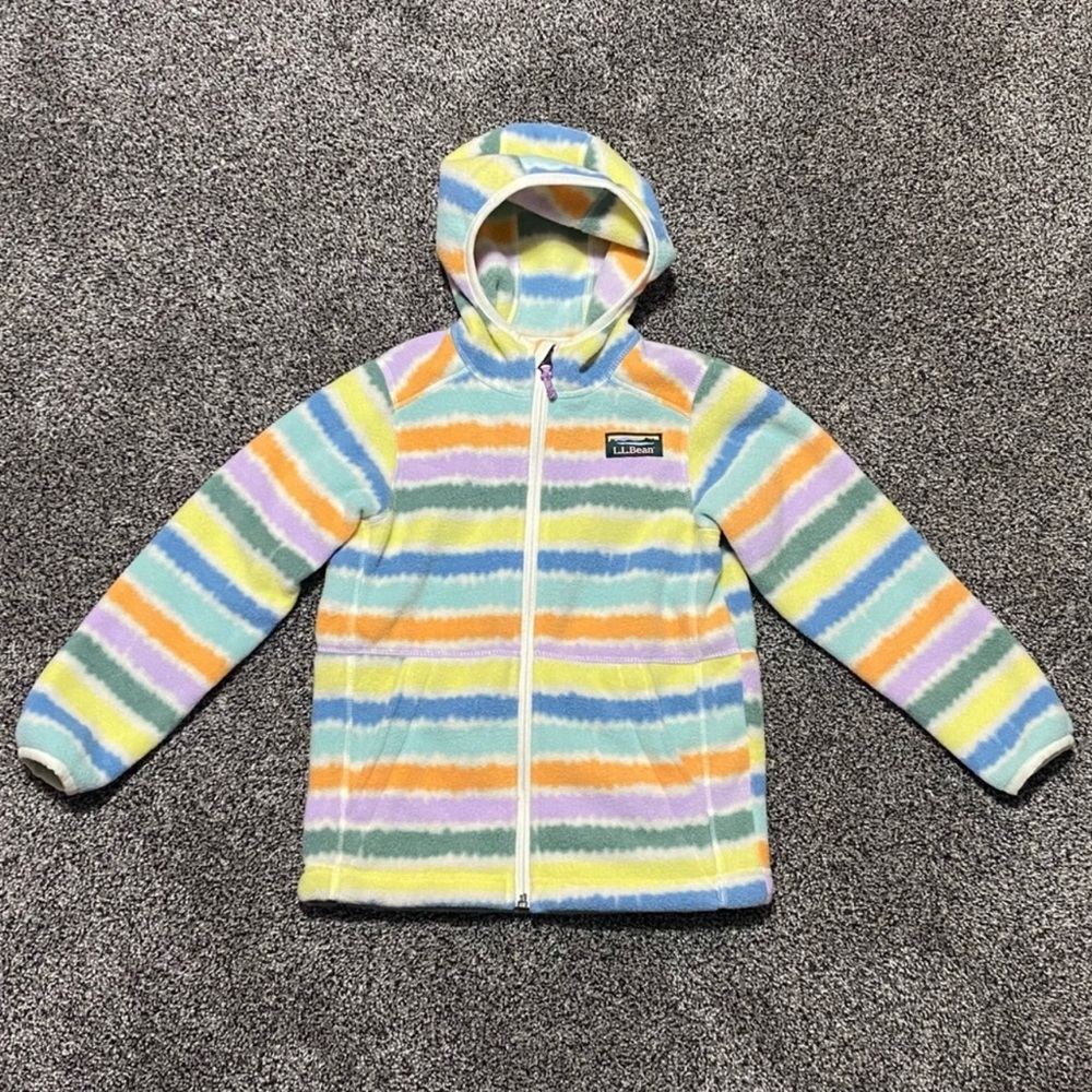 LL Bean Kids 4 Small Fleece Pastel Striped Soft Hooded Jacket